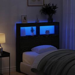 Berkfield Home Headboard Cabinet with LED Black Oak 100x17x102 cm - Size: 100 x 17 x 102 cm