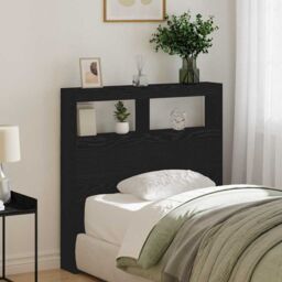 Berkfield Home Headboard Cabinet with LED Black Oak 100x17x102 cm - Size: 100 x 17 x 102 cm - thumbnail 4