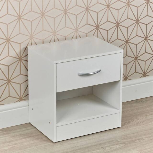SPETLEK Wooden Bedside Cabinet 1 Drawer Compact Nightstand Side in White - image 1