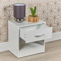 SPETLEK Wooden Bedside Cabinet 1 Drawer Compact Nightstand Side in White - thumbnail 2