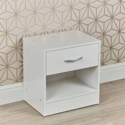 SPETLEK Wooden Bedside Cabinet 1 Drawer Compact Nightstand Side in White - thumbnail 1