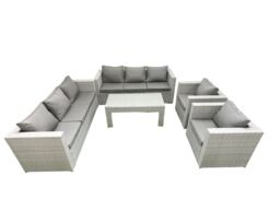Fimous Outdoor Garden Furniture Rattan Sofa Set with 2 Armchairs Oblong Coffee Table Light Grey Mixed - thumbnail 2