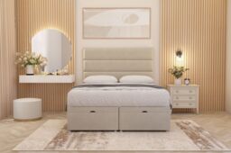 Somnior Chambery Hybrid Pocket Sprung Orthopaedic Ottoman Bed Set with Headboard Tweed Fabric in Natural - Size: Small Double - thumbnail 4