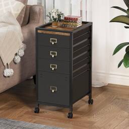 VOGREX 4 Drawer File Cabinet Vertical Filing Office Chest in Black - thumbnail 3