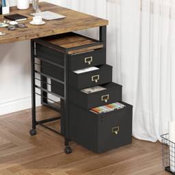 VOGREX 4 Drawer File Cabinet Vertical Filing Office Chest in Black - thumbnail 4