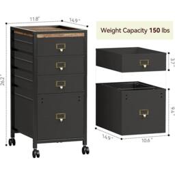 VOGREX 4 Drawer File Cabinet Vertical Filing Office Chest in Black - thumbnail 2
