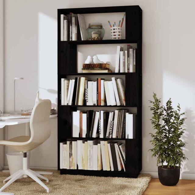 Berkfield Home Beautiful Book Cabinet/Room Divider Black 80x25x163.5 cm Solid Wo - image 1