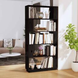 Berkfield Home Beautiful Book Cabinet/Room Divider Black 80x25x163.5 cm Solid Wo - thumbnail 2