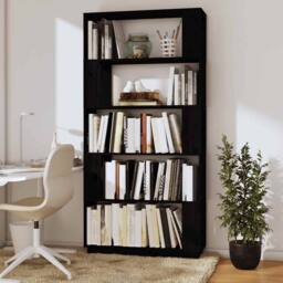 Berkfield Home Beautiful Book Cabinet/Room Divider Black 80x25x163.5 cm Solid Wo - thumbnail 1