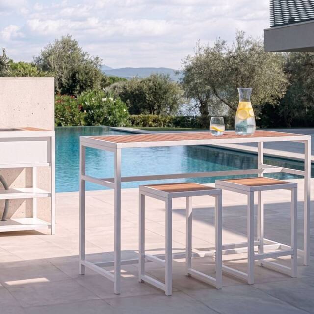 Wyld and Coco Polywood Garden Dining Set 3 Piece White Powder Coat Steel 2 Stools - image 1