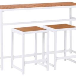 Wyld and Coco Polywood Garden Dining Set 3 Piece White Powder Coat Steel 2 Stools - thumbnail 2
