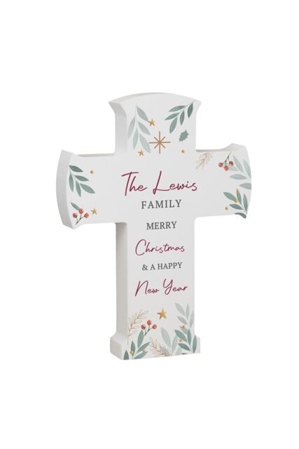 Personalised Memento Company Personalised Christmas Wooden Cross Ornament in White - image 1