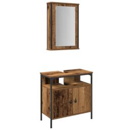 Berkfield Home 2 Piece Bathroom Furniture Set Old Wood Engineered Wood in Brown - thumbnail 2