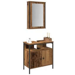 Berkfield Home 2 Piece Bathroom Furniture Set Old Wood Engineered Wood in Brown - thumbnail 3