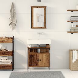 Berkfield Home 2 Piece Bathroom Furniture Set Old Wood Engineered Wood in Brown - thumbnail 4
