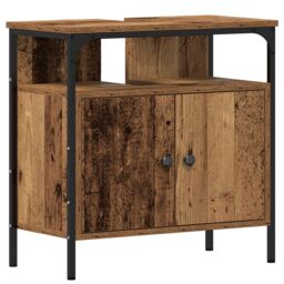 Berkfield Home 2 Piece Bathroom Furniture Set Old Wood Engineered Wood in Brown - thumbnail 6