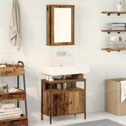 Berkfield Home 2 Piece Bathroom Furniture Set Old Wood Engineered Wood in Brown - thumbnail 1