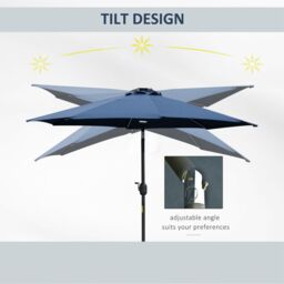 OUTSUNNY 2.7m Garden Parasol Umbrella w/ LED Solar Light Crank Tilt in Blue - thumbnail 5