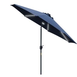 OUTSUNNY 2.7m Garden Parasol Umbrella w/ LED Solar Light Crank Tilt in Blue - thumbnail 2