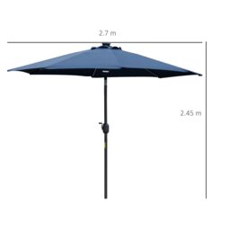 OUTSUNNY 2.7m Garden Parasol Umbrella w/ LED Solar Light Crank Tilt in Blue - thumbnail 3