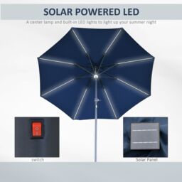 OUTSUNNY 2.7m Garden Parasol Umbrella w/ LED Solar Light Crank Tilt in Blue - thumbnail 4