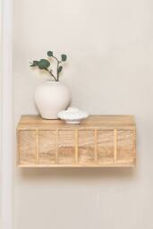 MH London Solid Wood Floating Wall Storage Shelf with Push-to-Open Drawer - Arlo in Natural - thumbnail 2