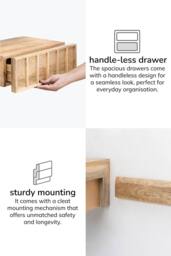 MH London Solid Wood Floating Wall Storage Shelf with Push-to-Open Drawer - Arlo in Natural - thumbnail 6