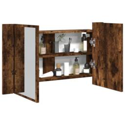 Berkfield Home LED Bathroom Mirror Cabinet Smoked Oak 80x12x45 cm Acrylic in Brown - Size: 80 x 12 x 45 cm - thumbnail 2