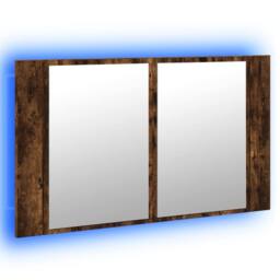 Berkfield Home LED Bathroom Mirror Cabinet Smoked Oak 80x12x45 cm Acrylic in Brown - Size: 80 x 12 x 45 cm - thumbnail 5