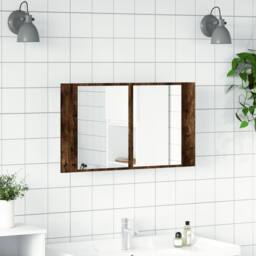 Berkfield Home LED Bathroom Mirror Cabinet Smoked Oak 80x12x45 cm Acrylic in Brown - Size: 80 x 12 x 45 cm