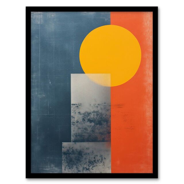 "Wee Blue Coo Wall Art Print Mustard On Steel Abstract Textured Style Living Room Framed - Size: W12"" x H16""" - image 1
