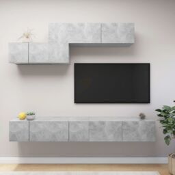 Berkfield Home 6 Piece TV Cabinet Set Concrete Grey Engineered Wood - thumbnail 1