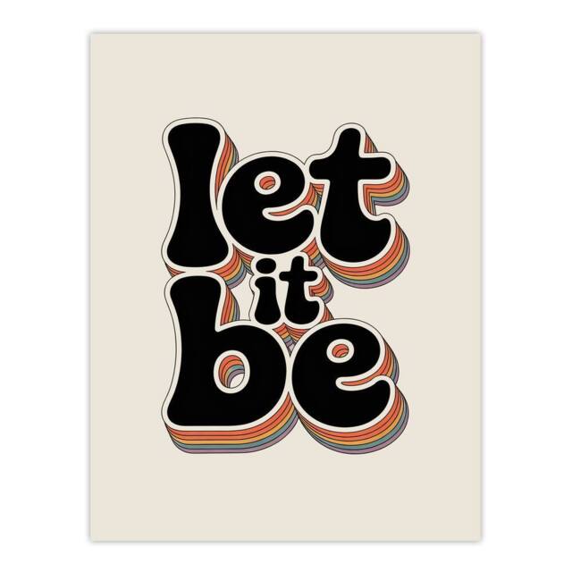 "Artery8 Let It Be Funky Retro Rainbow Font Typography Wall Art Print in Beige - Size: W12"" x H16""" - image 1