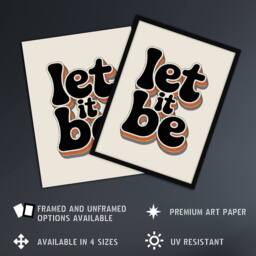 "Artery8 Let It Be Funky Retro Rainbow Font Typography Wall Art Print in Beige - Size: W12"" x H16""" - thumbnail 2