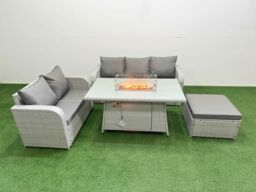 Fimous 6 Seater PE Rattan Wicker Garden Furniture Patio Conservatory Sofa Set with Firepit Dining Table 3 Seater Sofa Love Sofa Big Footstool - thumbnail 2
