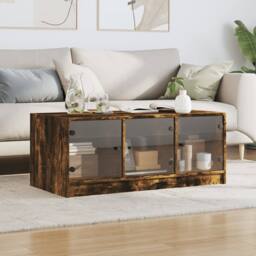 Berkfield Home Coffee Table with Glass Doors Smoked Oak 102x50x42 cm in Brown - Size: 102 x 50 x 42 cm - thumbnail 3