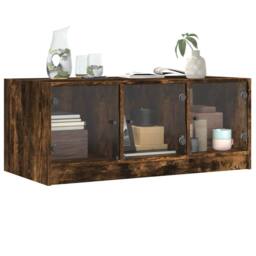 Berkfield Home Coffee Table with Glass Doors Smoked Oak 102x50x42 cm in Brown - Size: 102 x 50 x 42 cm - thumbnail 4