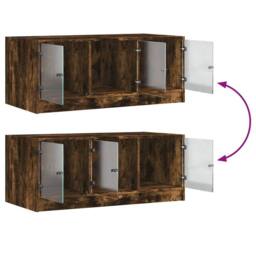 Berkfield Home Coffee Table with Glass Doors Smoked Oak 102x50x42 cm in Brown - Size: 102 x 50 x 42 cm - thumbnail 9