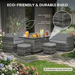 Alivio 8-Seater Rattan Furniture Set with Built-In Fire Pit & Cushions in Grey - thumbnail 4