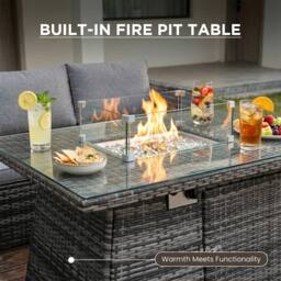 Alivio 8-Seater Rattan Furniture Set with Built-In Fire Pit & Cushions in Grey - thumbnail 2