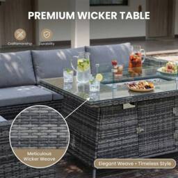 Alivio 8-Seater Rattan Furniture Set with Built-In Fire Pit & Cushions in Grey - thumbnail 3
