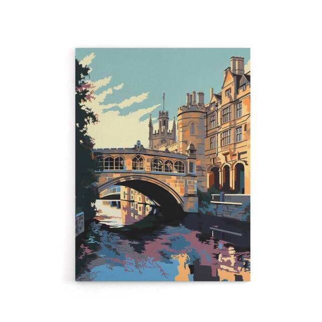 "Artery8 Bridge Of Sighs Cambridge Cam River Canvas Wall Art Print in Blue - Size: W18"" x H24""" - image 1