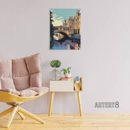 "Artery8 Bridge Of Sighs Cambridge Cam River Canvas Wall Art Print in Blue - Size: W18"" x H24""" - thumbnail 3