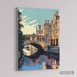 "Artery8 Bridge Of Sighs Cambridge Cam River Canvas Wall Art Print in Blue - Size: W18"" x H24""" - thumbnail 2