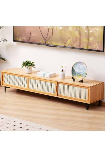 H&O Direct Wooden TV Sand with Sliding Doors in Brown - image 1
