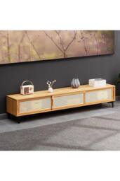 H&O Direct Wooden TV Sand with Sliding Doors in Brown - thumbnail 2