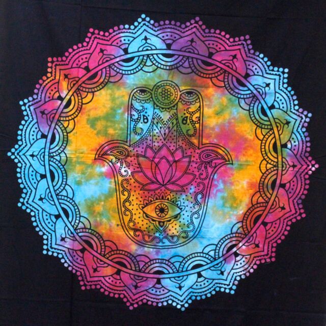 KDMD Double Cotton Bedspread + Wall Hanging - Black Hamsa - image 1