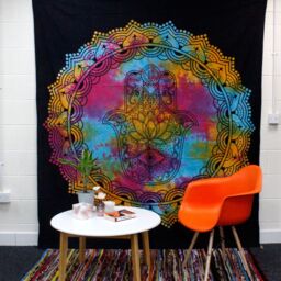 KDMD Double Cotton Bedspread + Wall Hanging - Black Hamsa - thumbnail 3
