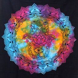 KDMD Double Cotton Bedspread + Wall Hanging - Black Hamsa - thumbnail 1
