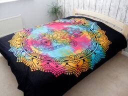 KDMD Double Cotton Bedspread + Wall Hanging - Black Hamsa - thumbnail 4